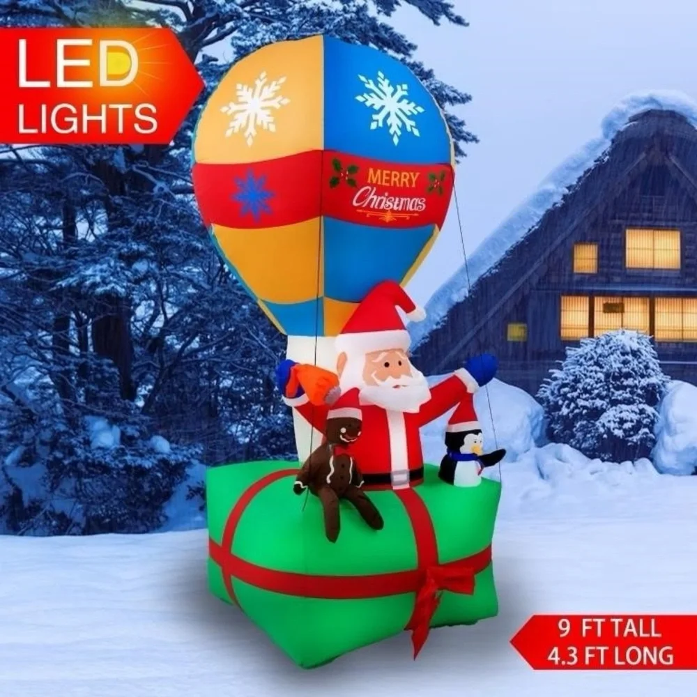 9Ft Inflatable Santa Hot Air Balloon with LED Lights